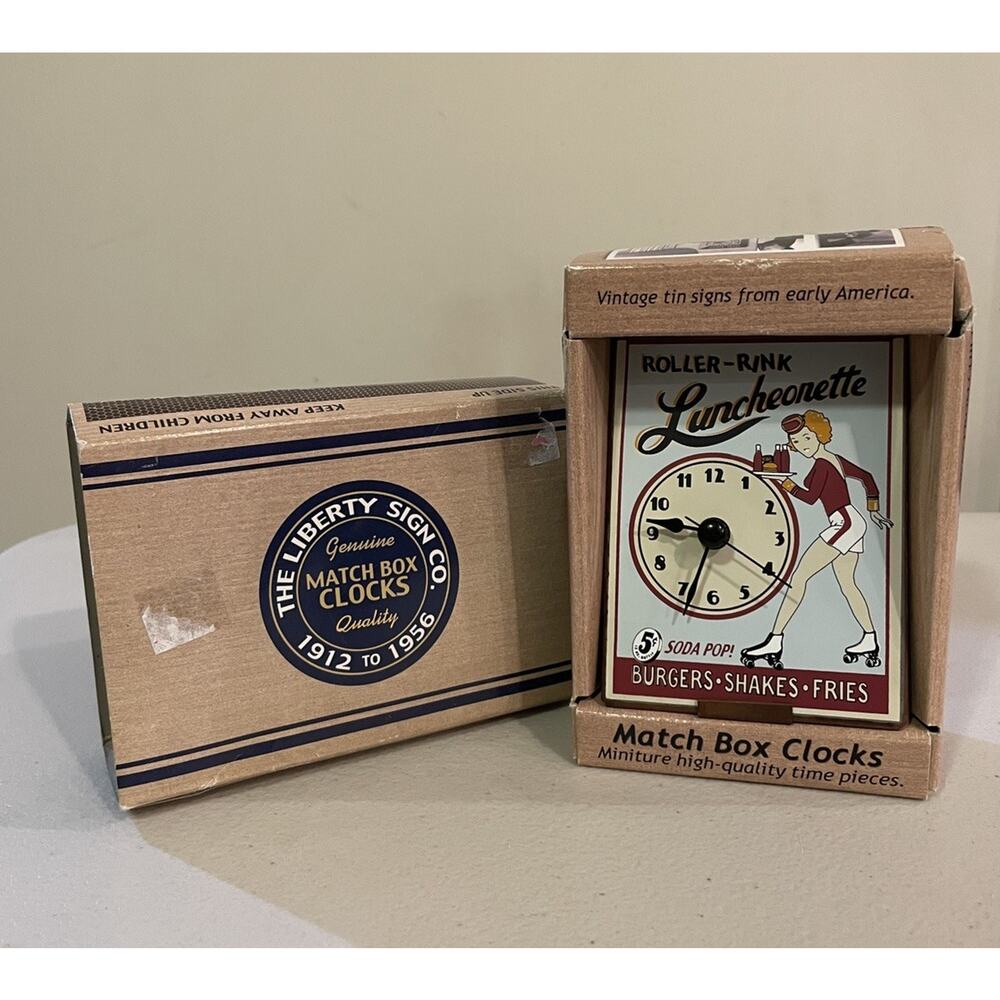 VTG RARE Liberty Sign Match Box Clocks - #40011 Roller Rink, In Box